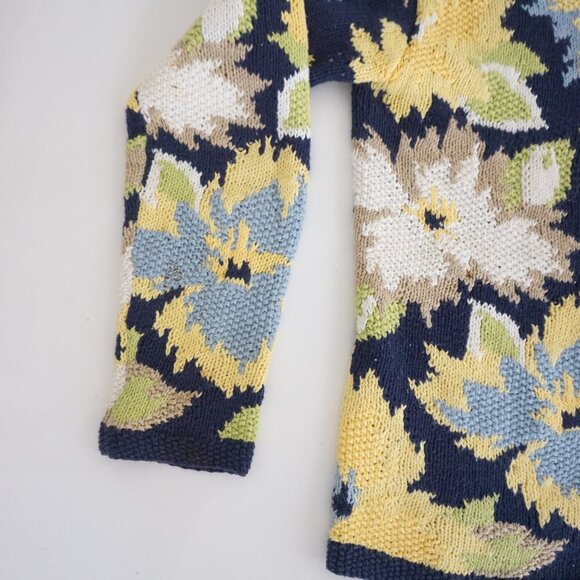 Vintage Susan Bristol Navy Yellow Knit Floral Button Up Cardigan Sweater S - Picture 9 of 10